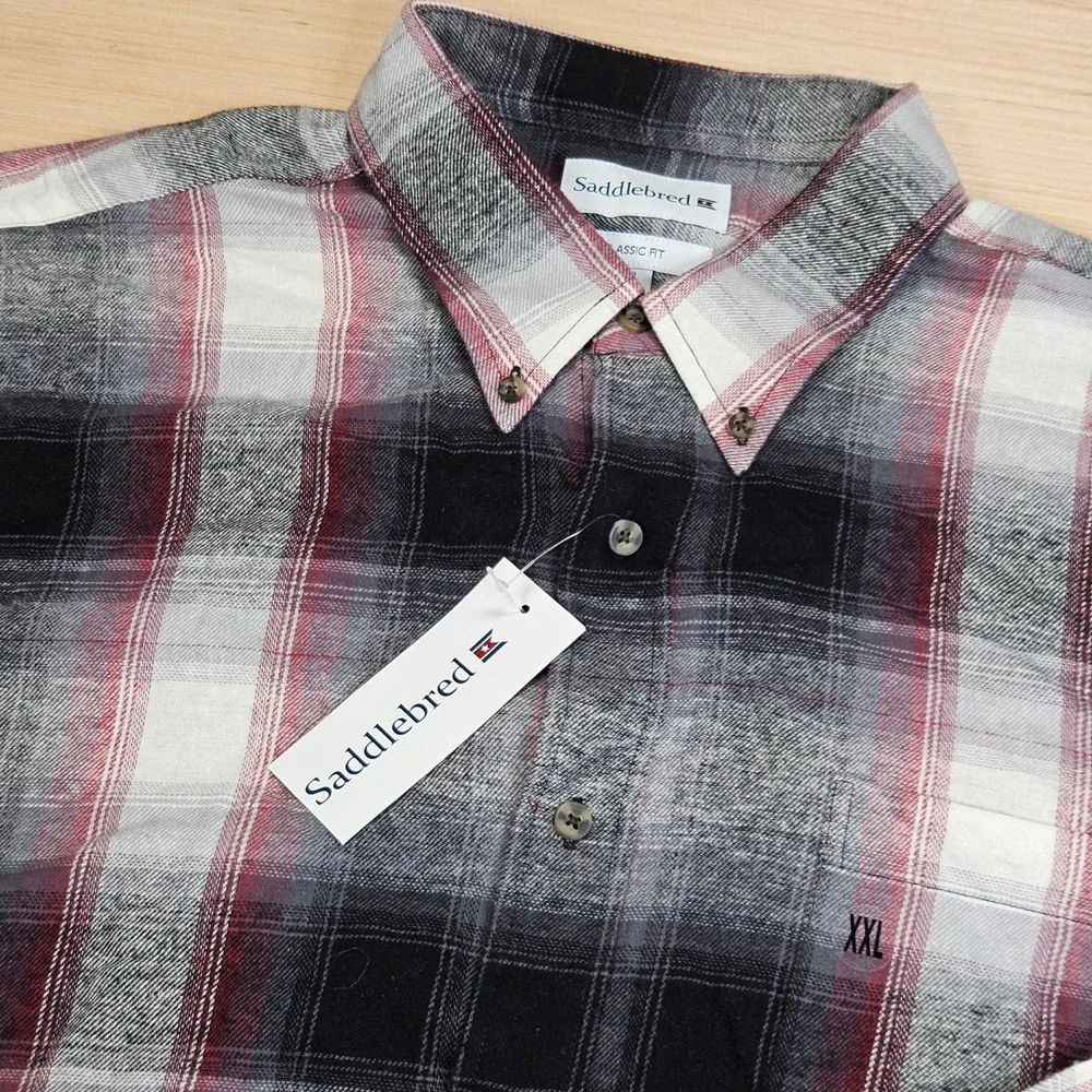 Saddlebred Flannel Shirt Mens XXL Graphite Plaid Long Sleeve Button Down NEW‎